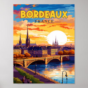 Bordeaux France vintage travel illustration Poster