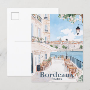 Bordeaux France Watercolor Painting Travel Postcard