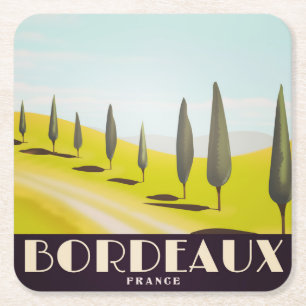 Bordeaux, french Vintage style travel poster Square Paper Coaster