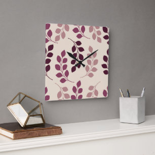 Bordeaux Modern Botanical Japandi Square Wall Clock