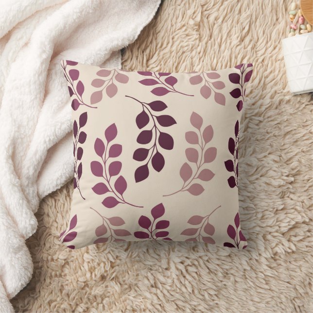Bordeaux Modern Botanical Japandi Throw Pillow (Blanket)