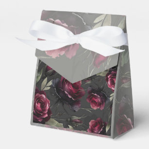 Bordeaux Red Roses Shadowy Grey Floral Wedding Favor Box