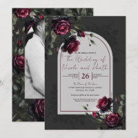 Bordeaux Red Roses Shadowy Grey Floral Wedding