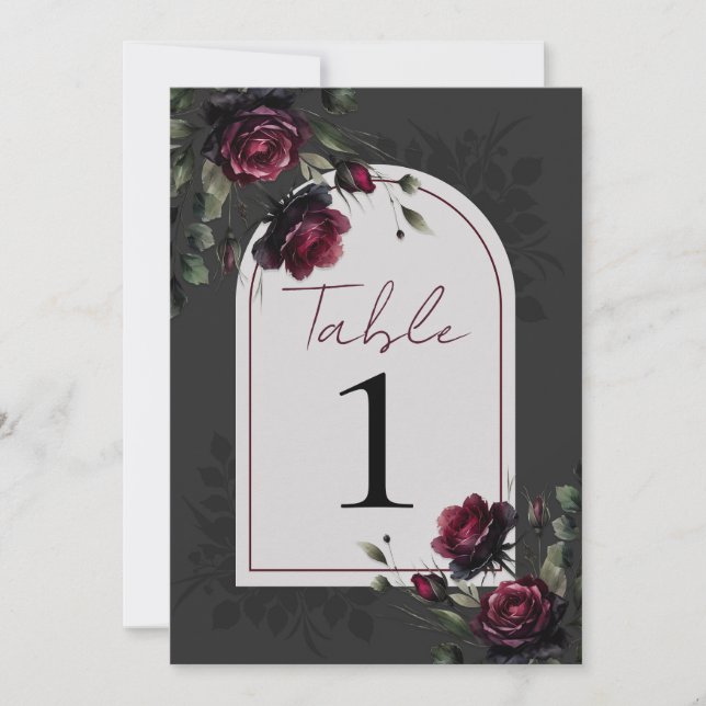 Bordeaux Red Roses Shadowy Grey Floral Wedding Invitation (Front)