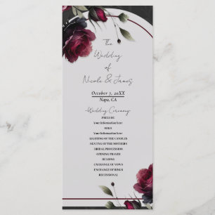 Bordeaux Red Roses Shadowy Grey Floral Wedding Program