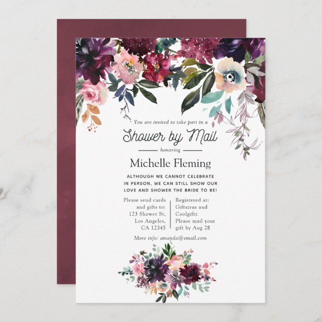 Bordeaux Wine Bridal Shower by Mail Invitation (Front/Back)