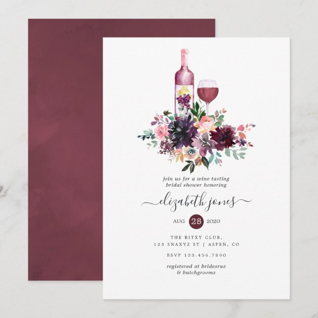 Bordeaux Wine Tasting Bridal Shower Invitation (Front/Back)