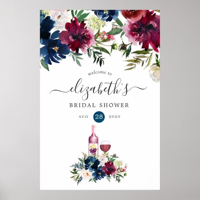 Bordeaux Wine Tasting Bridal Shower Welcome Poster (Front)