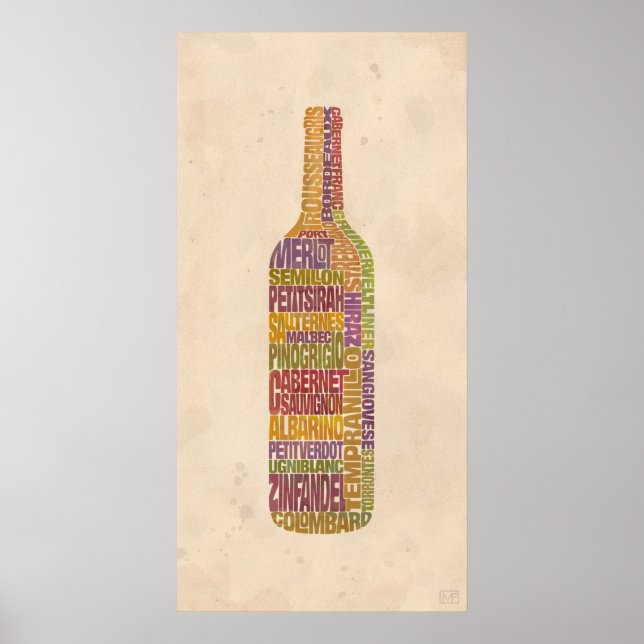 Bordeaux Wine Word Bottle Poster (Front)