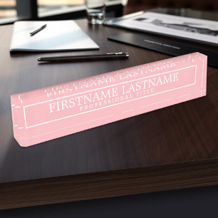 Border Blush Pink Basic Name & Professional Title Nameplate