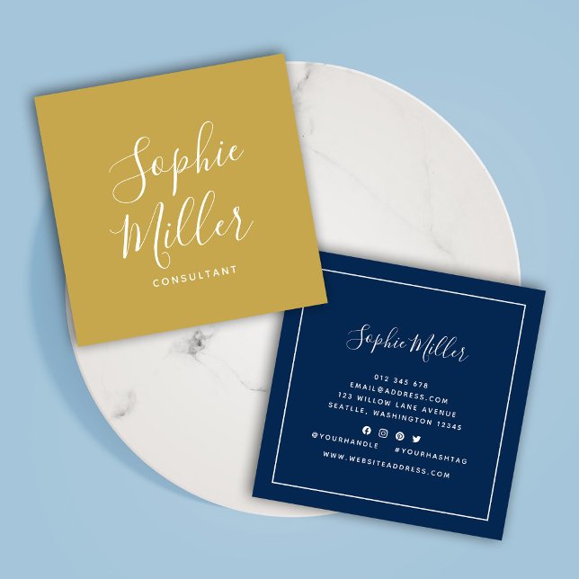 Border Calligraphy Social Media Editable Colour Square Business Card (Creator Uploaded)