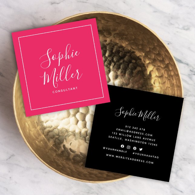 Border Calligraphy Social Media Editable Colour Square Business Card (Creator Uploaded)