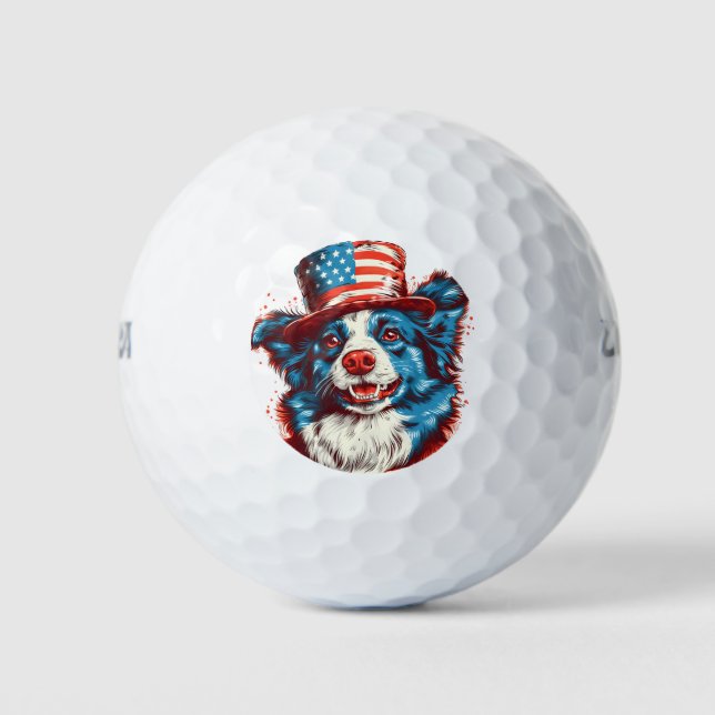Border colie with an American flag hat Golf Balls (Front)