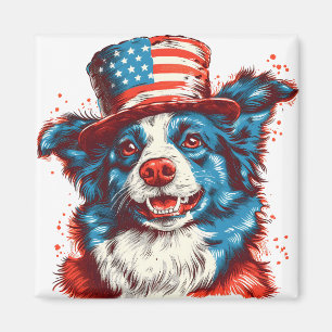 Border colie with an American flag hat Magnet