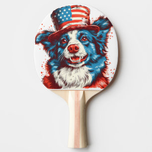 Border colie with an American flag hat Ping Pong Paddle