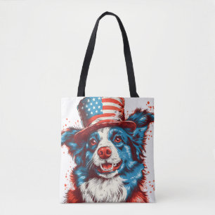 Border colie with an American flag hat Tote Bag