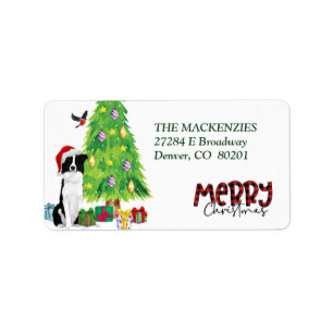 Border Collie and Christmas Tree Return Address Label