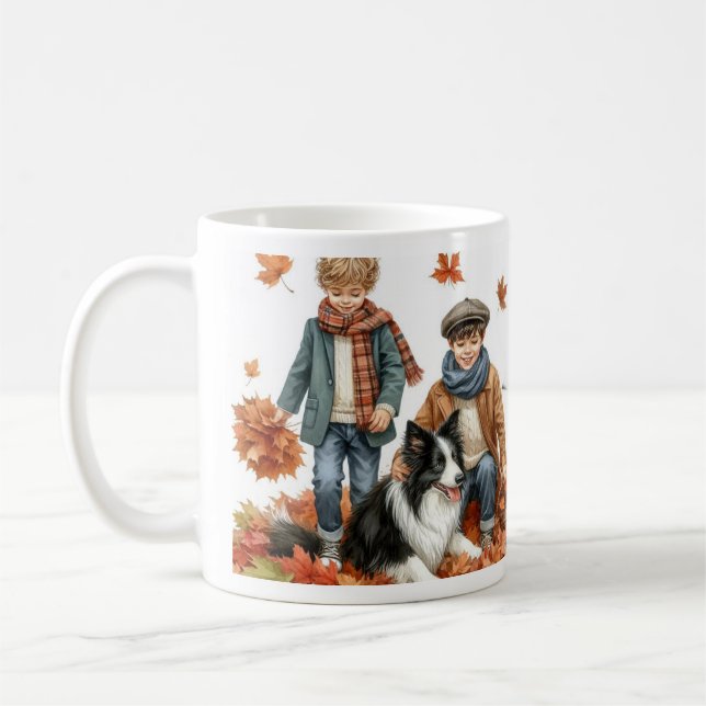Border Collie and Kids Autumn Coffee Mug (Left)
