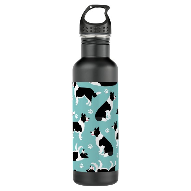 Border Collie and Paw Print 710 Ml Water Bottle (Front)