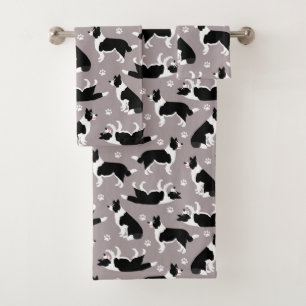 Border Collie and Paw Print Bath Towel Set
