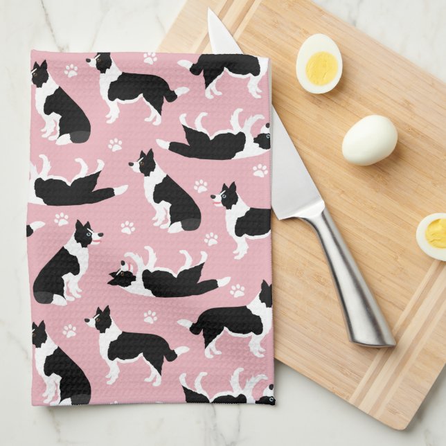 Border Collie and Paw Print Kitchen Towel (Quarter Fold)