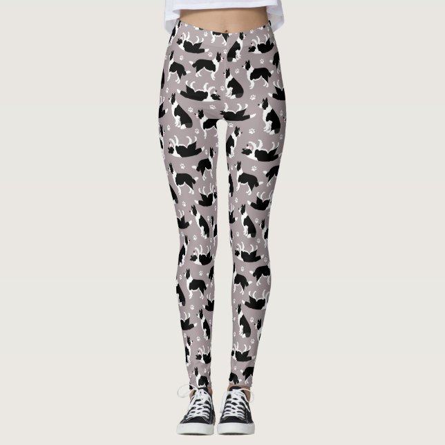 Border Collie and Paw Print Leggings (Front)