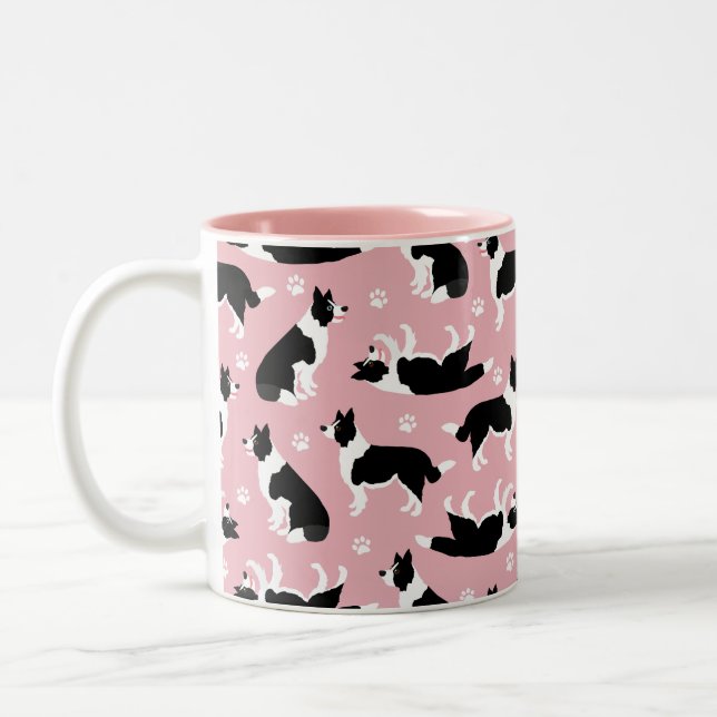 Border Collie and Paw Print Two-Tone Coffee Mug (Left)