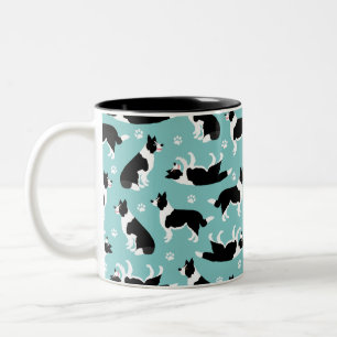 Border Collie and Paw Print Two-Tone Coffee Mug