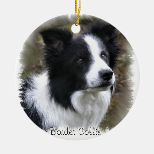 Border Collie Art Ceramic Ornament (Front)