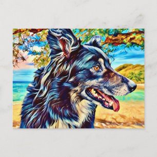Border Collie Artistic Portrait Scenic Landscape Postcard