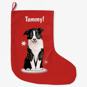 Border Collie at Christmas Name Customizable Large Christmas Stocking