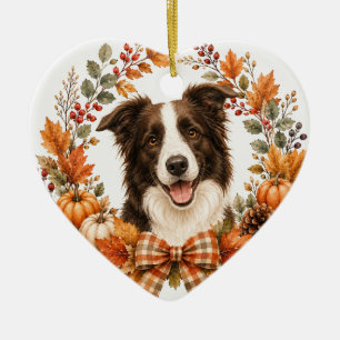 Border Collie Autumn Wreath Ceramic Ornament