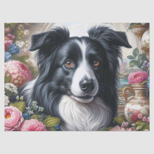 Border Collie avec Fleurs Papier de Soie (Recto)