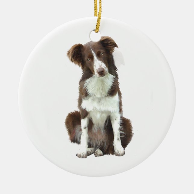 Border Collie (B) - brown and white Ceramic Ornament (Front)