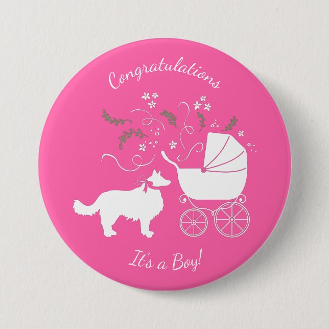 Border Collie Baby Shower 3 Inch Round Button (Front)