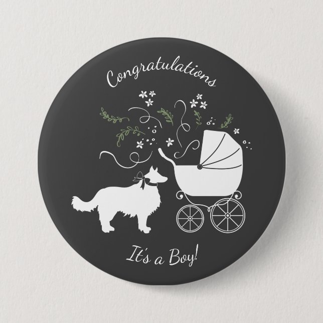 Border Collie Baby Shower 3 Inch Round Button (Front)