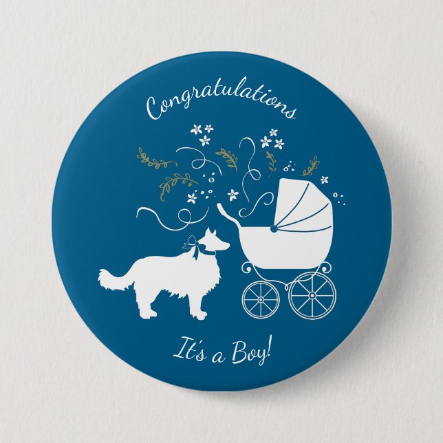 Border Collie Baby Shower 3 Inch Round Button (Front)