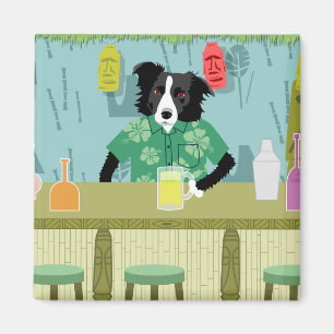 Border Collie Bamboo Tiki Bar Magnet