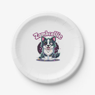 Border Collie BC Zombie Dog Halloween Essential T- Paper Plate
