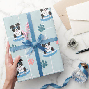 Border Collie Beach Pattern for Dog Lovers Wrapping Paper