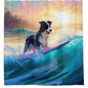Border Collie Beach Surfing Painting