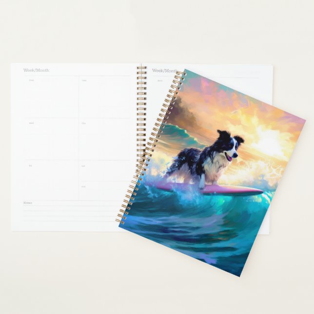 Border Collie Beach Surfing Painting Planner (Display)