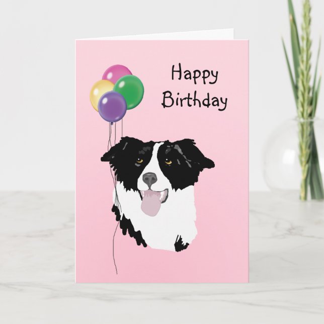 Border Collie, Birthday Balloons Card (Front)