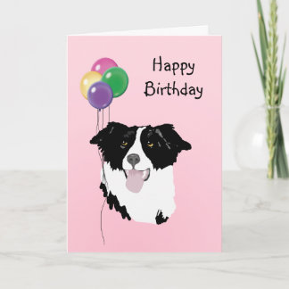 Border Collie, Birthday Balloons Card