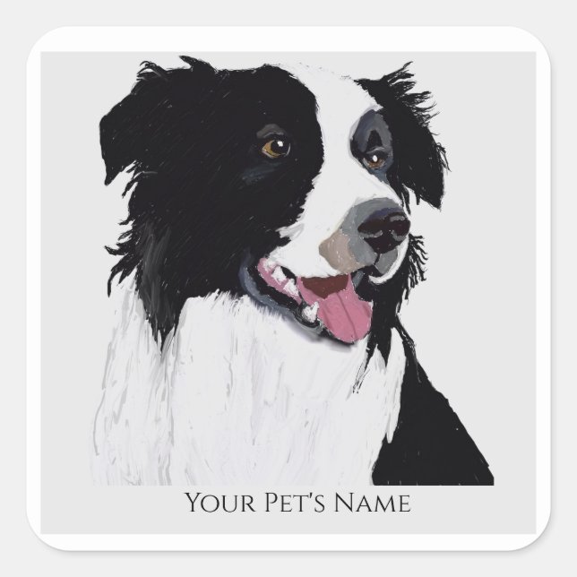 Border Collie Black and White Pet Dog- Square Sticker (Front)