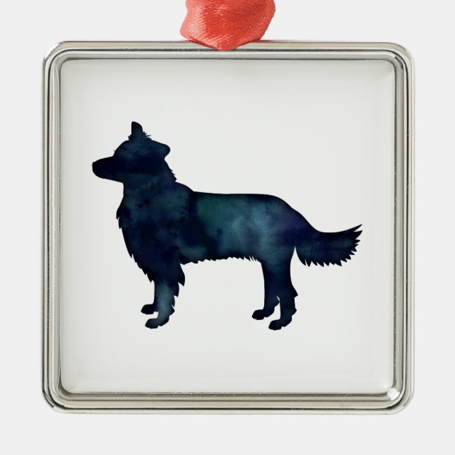 Border Collie Black Watercolor Silhouette Metal Ornament (Front)