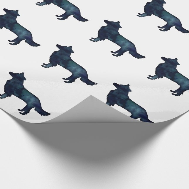 Border Collie Black Watercolor Silhouette Wrapping Paper (Corner)