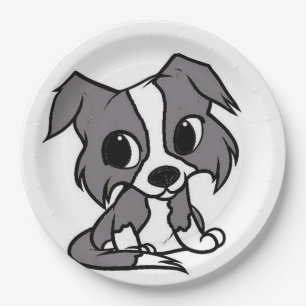 border collie blue and white cartoon paper plate