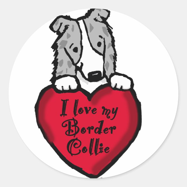 Border Collie (blue merle) Love Classic Round Sticker (Front)