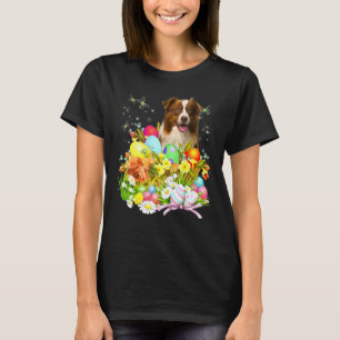 Border Collie Bunny Dog With Easter Eggs Basket Co T-Shirt